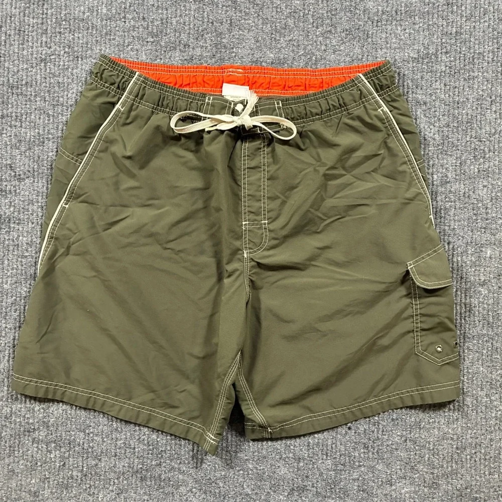 Speedo Mens‎ Cargo Board Shorts L Green Elastic Waist Mesh Lined Drawstring